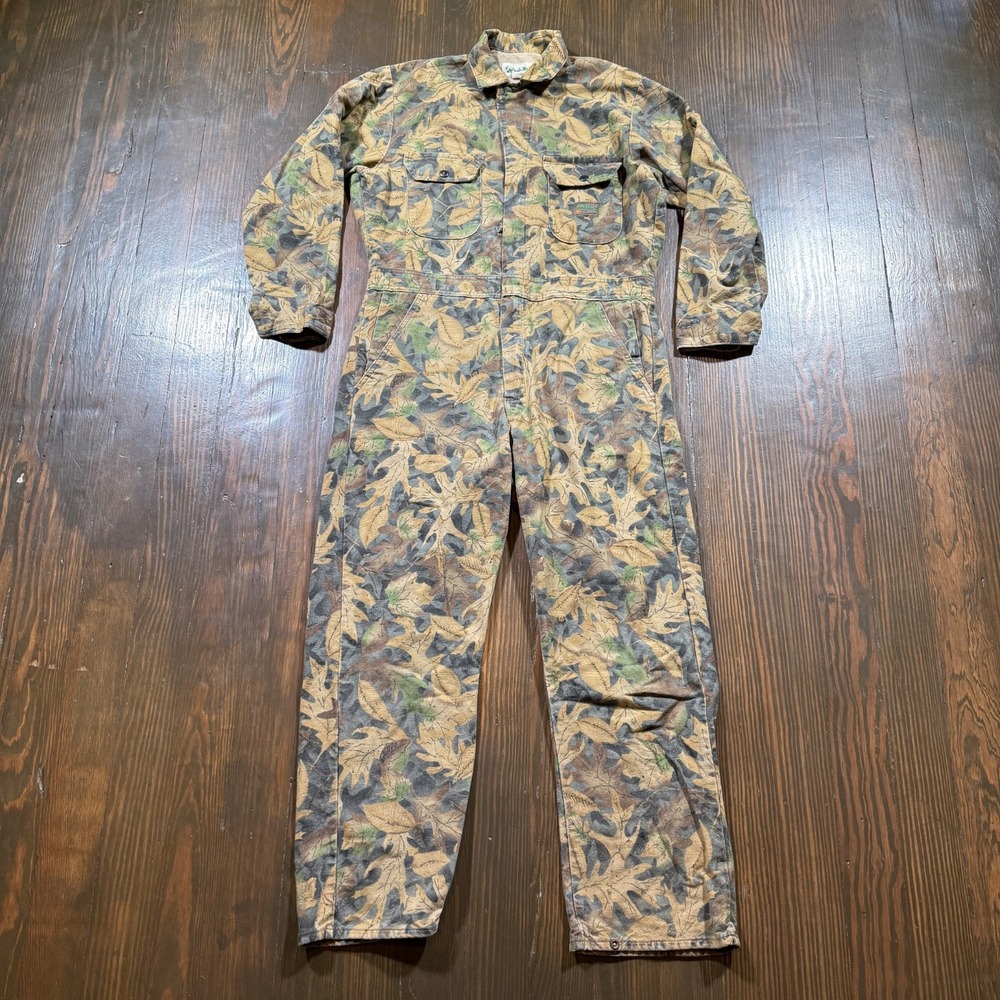 Vintage Gander Mountain Coveralls Mens M Leaf Camo Hunting Unlined MADE IN USA